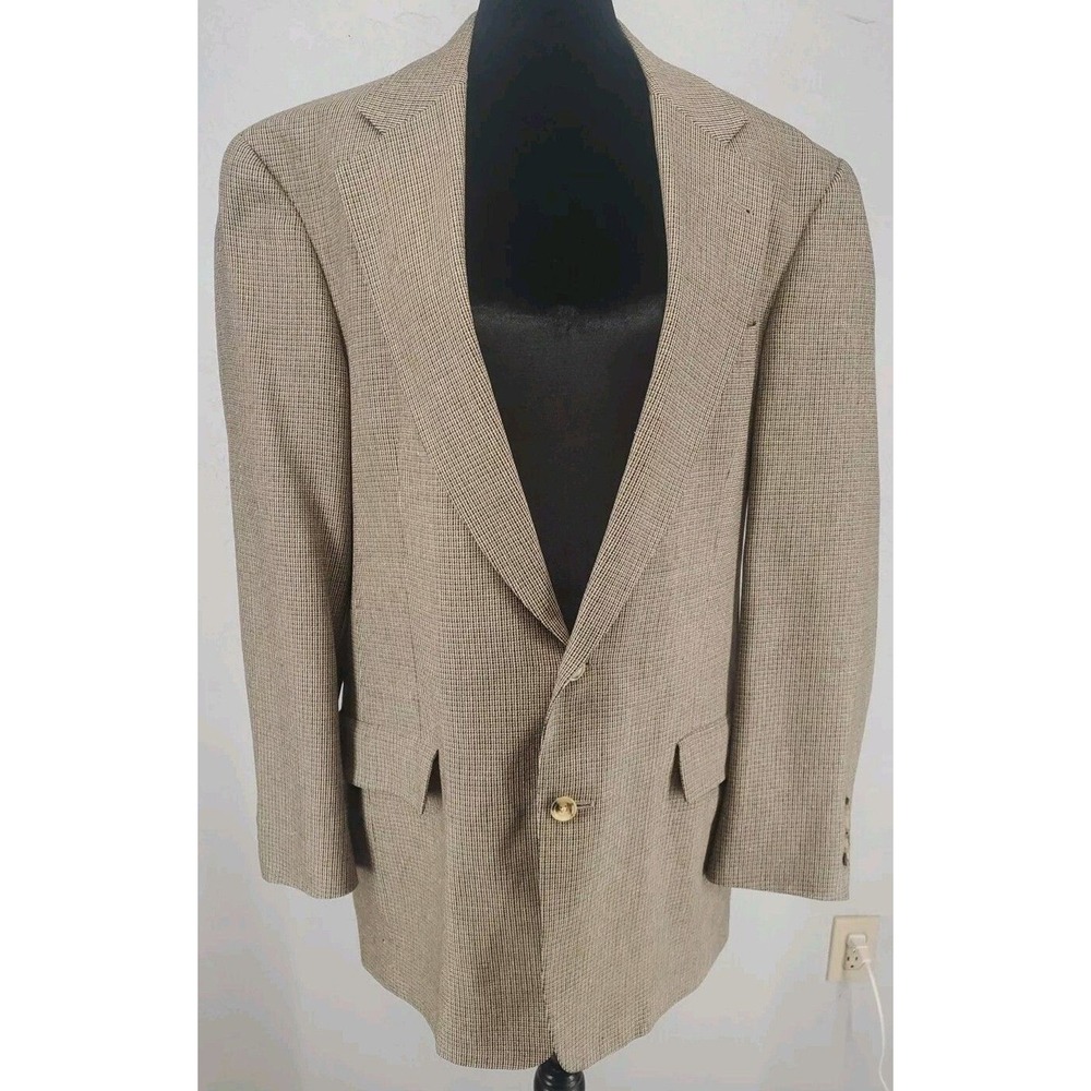 Tommy Hilfiger Brown‎ Micro Check Two Button Blazer Sport Coat Mens 40L USA Made